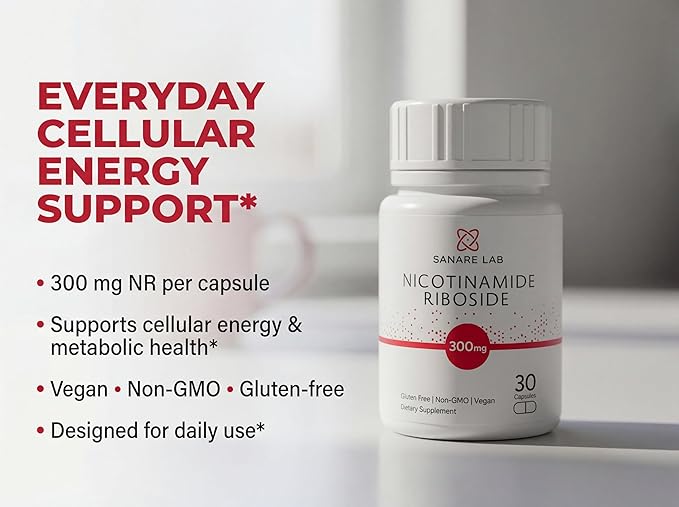 Supplément NAD+ avec Nicotinamide Riboside (NR) 300 mg | Soutien de l'énergie cellulaire et du métabolisme | 30 gélules
