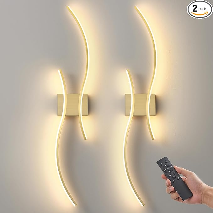 Battery Operated Wall Sconce Set of Two, Dimmable Modern LED Rechargeable Wall Light with Remote Control, Wall Decor for Living Room