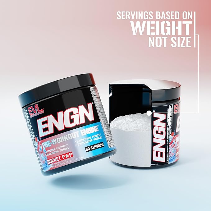 Evlution EVL Intense Pre Workout with Creatine - ENGN Energizing Pre Workout for Men Powder Drink for Lasting Energy Focus and Recovery - with Beta Alanine Caffeine and L Theanine - Rocket Pop