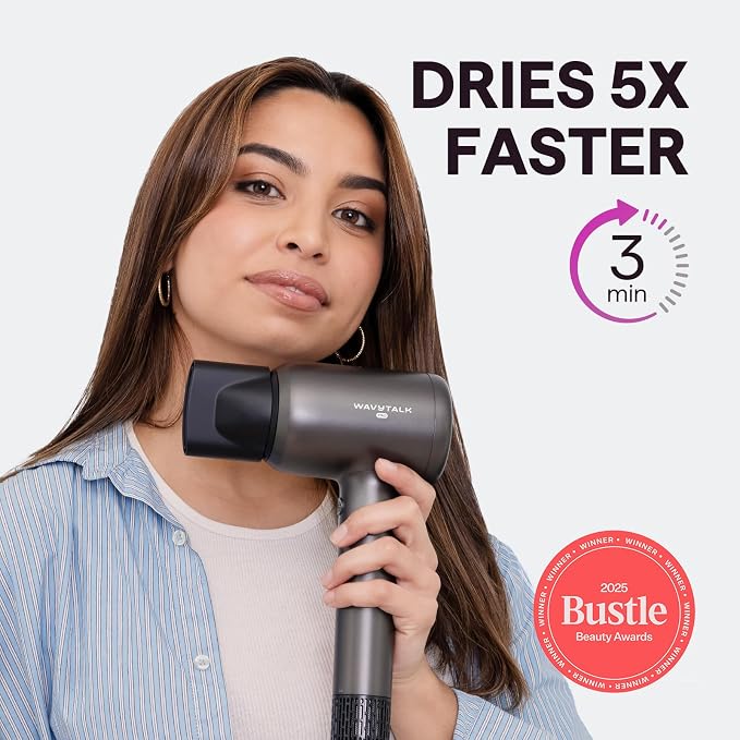 Hair Dryer, Wavytalk Turblow Pro Fast Drying Blow Dryer with Diffuser, High Speed Hair Dryer with 110,000 RPM, Pro Negative Ions for Reduces Damage, Frizz Smoothing, 3 Speeds & 3 Temps, Matte Grey