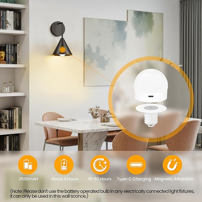 MATAMEYE Rechargeable Wall Sconce, Black Wireless Battery Operated Wall Lamp with Remote, Dimmable & Timer, Modern Industrial Indoor Light Fixture, Bulb Included