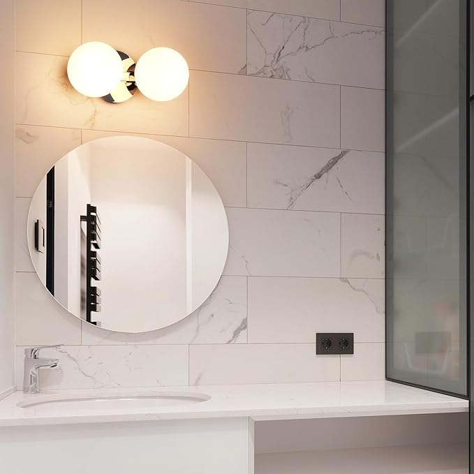 Bathroom Vanity Light Fixtures, Modern 2 Lights Globe Wall Sconce Lighting Chrome, Porch Wall Mount Light Fixture for Bathroom, Mirror Cabinets Hallway Stairs
