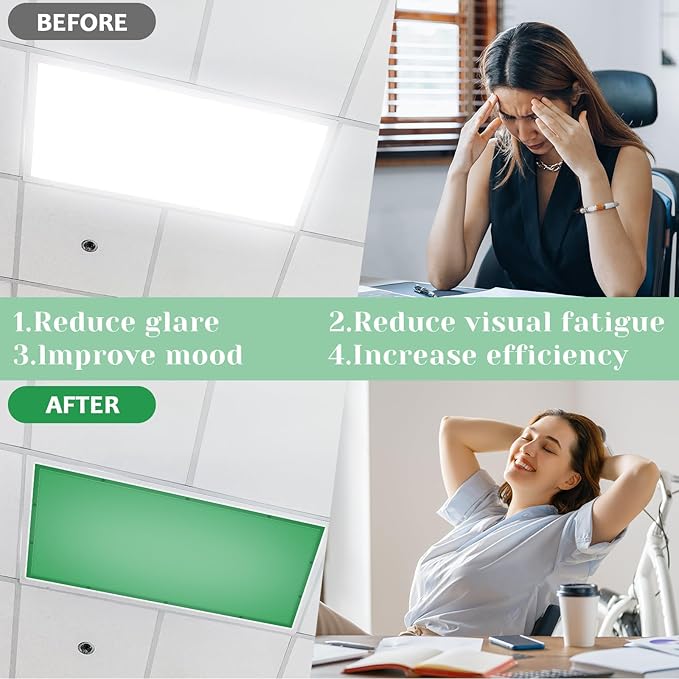 QOUBAI 12PCS Fluorescent Light Covers, 4x2 Feet Magnetic Light Cover Fluorescent Lights Shade Panel Positive Inspirational Ceiling Lights Filters for Office Classroom Home Drop Ceiling Green