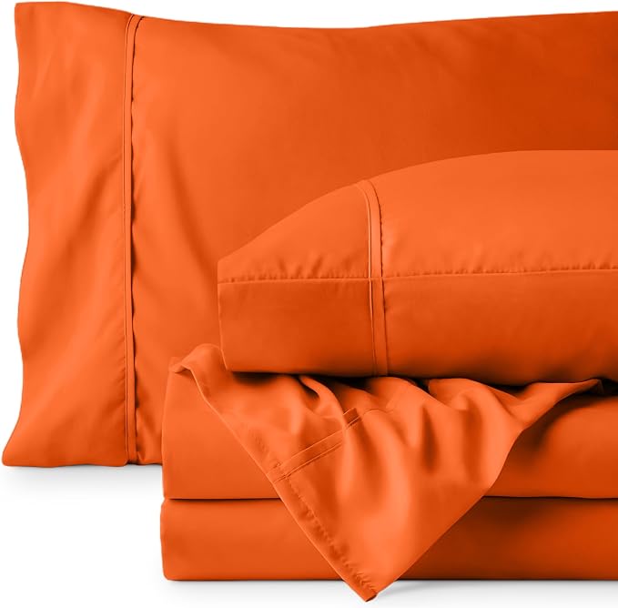 Bare Home Queen Sheet Set - 1800 Ultra-Soft Microfiber Queen Bed Sheets - Double Brushed - Deep Pockets - Easy Fit - 4 Piece Set - Bedding Sheets & Pillowcases (Queen, Orange)