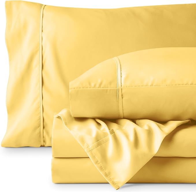 Bare Home Split Head Flex King Sheet Set - 1800 Ultra-Soft Microfiber Bed Sheets - Double Brushed - Deep Pockets - Easy Fit - 4 Piece Set - Bedding Sheets & Pillowcases (Lemon Drop)