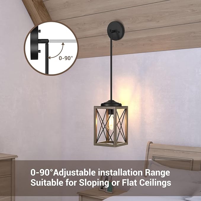 DEWENWILS Pendant Light Fixtures, Metal Hanging Light Fixture with Wooden Grain Finish, 48 Inch Adjustable Pipes for Flat and Slop Ceiling, Kitchen Island, Bedroom, Dining Hall, E26 Base