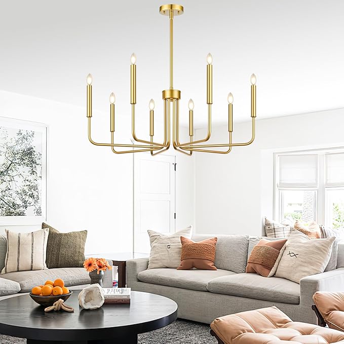 Lynnoland 8-Light Farmhouse Chandelier for Dining Room Lighting Fixtures Hanging, Gold Dining Light Fixtures Industrial Chandelier for Bedroom, Foyer, Hall, Kitchen, Living Room and Entryway