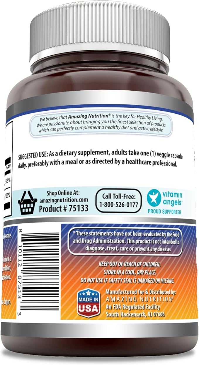 Amazing Formulas ビタミンD3 5000 IU ビタミンK2 100 mcg配合 | 250植物性カプセル | D3 + K2複合体 | 非遺伝子組み換え | グルテンフリー | アメリカ製