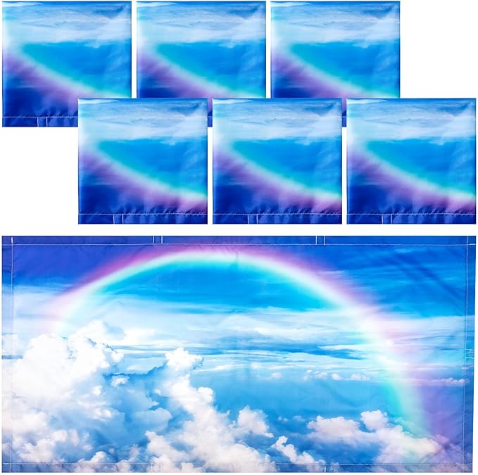 Hortsun 6 Pcs Fluorescent Light Covers - 4 x 2 Feet Magnetic Light Filters, Ceiling Lights Covers for Classroom Fluorescent Shade, Hospitals, School Office Cubicle Decor(Rainbow in Blue Sky)