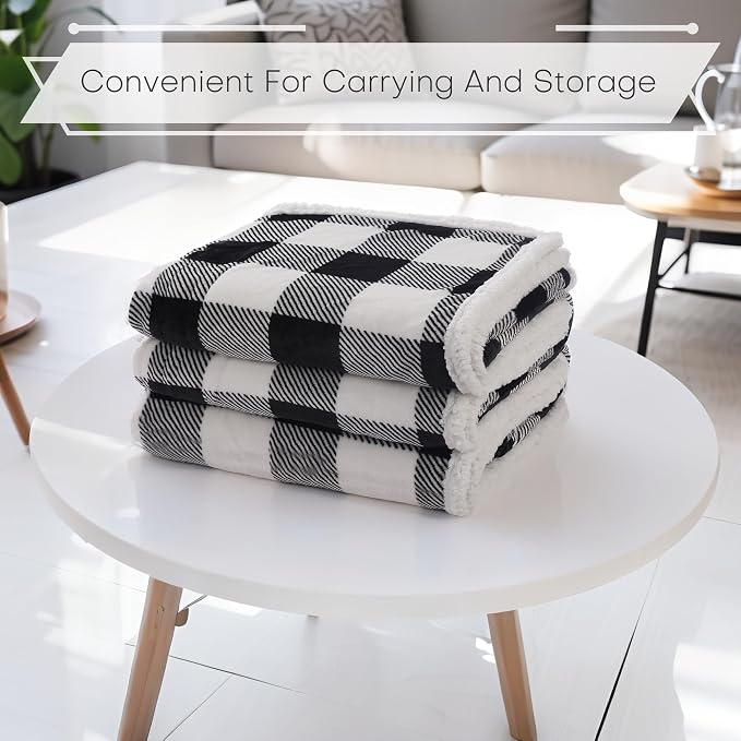 LUXIAN Electric Heated Blanket Queen Size 84"x90" - Flannel & Sherpa Fabric Dual-Sided, 9 Heat Settings & 1-10 Hours Auto Off, Machine Washable, Striped Checkered