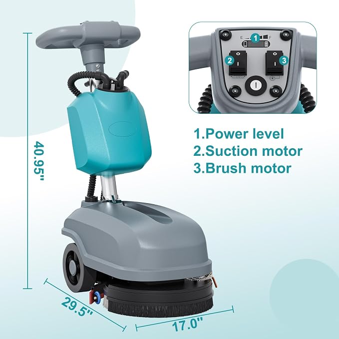 Walk Behind Commercial Floor Scrubber Machine, Battery Powered Cordless Compact Scrubber 15" Cleaning and 23" Suction Width, 6 Gal Sewage and 5 Gal Water Tank, 24000 Sq Ft/h