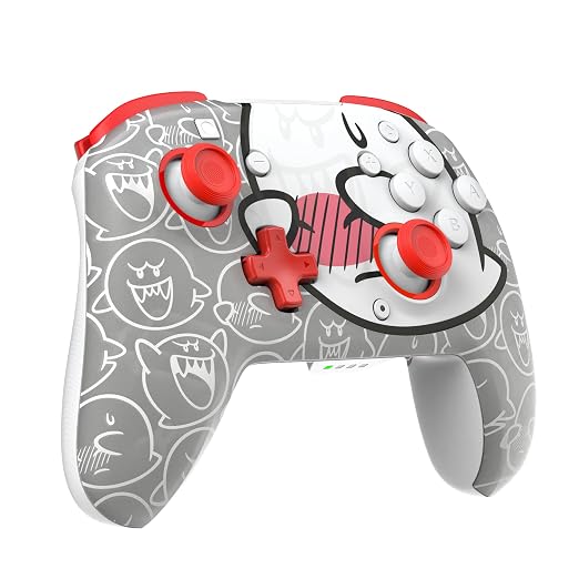 PDP Rematch Glow Wireless Gaming Controller Boo Hoo Nintendo Switch 2, Lite | Also works with OLED, Motion Controls, Rechargeable 40-Hr Battery, 2 Mappable Back Buttons, Mario Boo-Hoo Glow Red & White