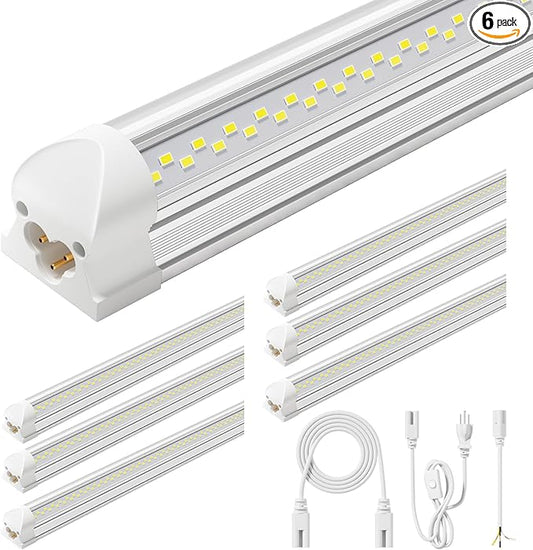 ELEKICO 6 Pack 50w 4ft Led Shop Light, Super Bright 7500lm 5000k V Shape 4' Led Shop Lights, Linkable 4 Foot Led Shop Lights for Garage Warehouse, Supermarket, Basement, Barn, Storage Area
