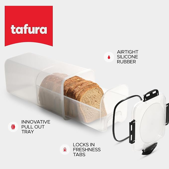 Tafura Bread Storage Container with Tray, Plastic Bread Box, Bread Container with Airtight Lid, Loaf Bread Keeper, Bread Holder for Homemade Bread, BPA Free