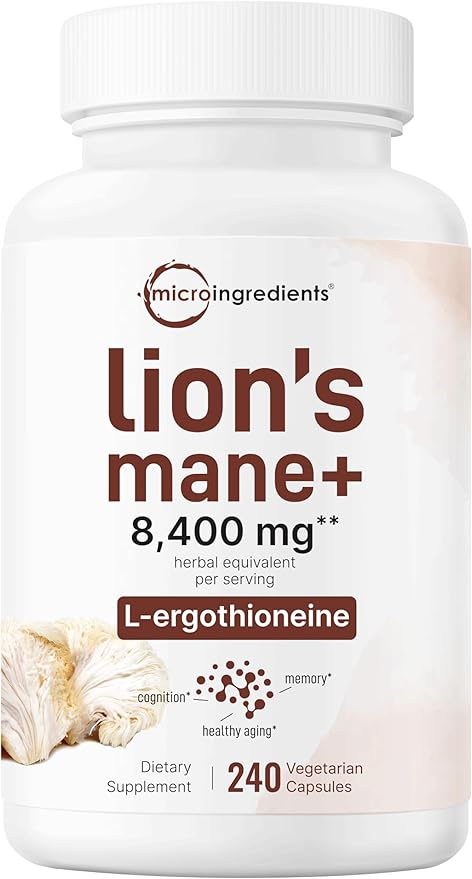 Micro Ingredients Vitamine D3 10 000 UI + K2 200 µg Gélules molles d'huile de coco & Supplément Crinière de Lion 240 gélules végétales Lot de 2 | Vitamines essentielles du soleil | Antioxydants aux champignons superaliments avec L-