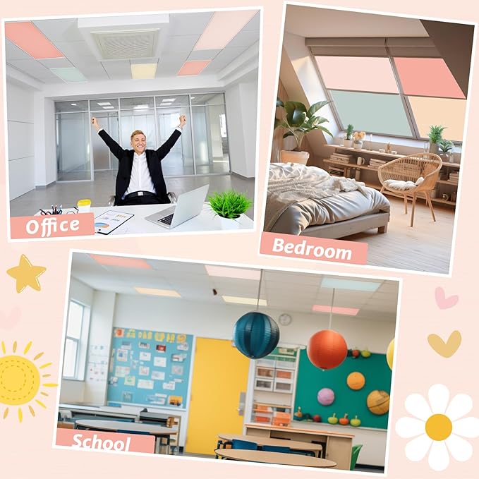 6 Pcs Fluorescent Light Covers with 60 Magnets Decorative for Classroom Ceiling Lights 4 x 2 Feet Magnetic Light Cover Filter Easy Install for Office Hospital Home Ceiling Supplies (Retro Rainbow)
