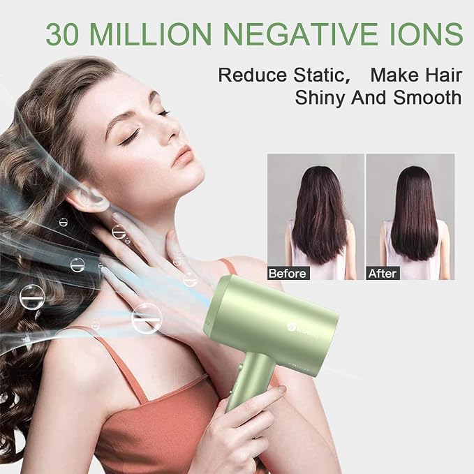 slopehill Professional Ionic Hair Dryer, Lime Cream | 1800W Fast Drying, Low Noise, 2 Concentrator Nozzles, 1 Diffuser Attachment