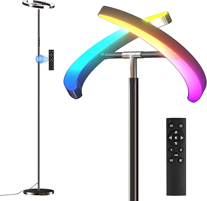 mukuxin Floor Lamp for Living Room, Floor Lamp with Remote Control & Touch Control, 36W 2600lm Standing Lamp with 2 Rotatable Light, 3000-6000K Dimmable LED Floor Light for Bedroom Office