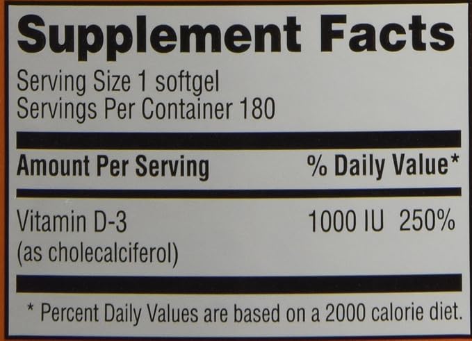Trader Joe's Vitamine D3 1000iu, 180 gélules molles