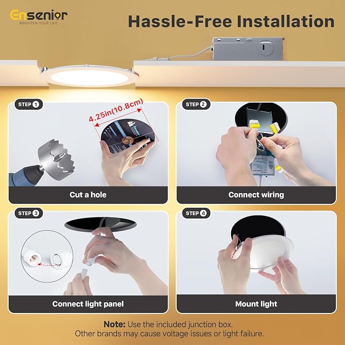Ensenior 12 Pack 4 Inch LED Recessed Ceiling Light, Dimmable, 2700K-5000K 5CCT, 750LM 9W 120V, High Brightness Canless Wafer Downlight - ETL&FCC&IC
