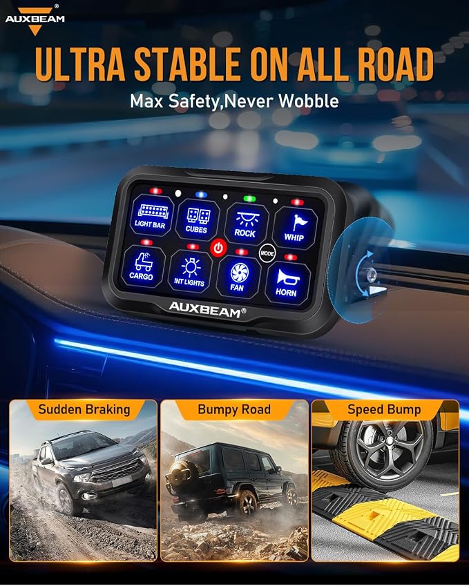 Auxbeam RGB Bluetooth 8 Gang Switch Panel AR-820 Toggle Momentary Pulsed Switch Pod for Truck UTV Offroad Boat Auxiliary LED Light Controller with Circuit Relay System Box Waterproof, 3-Year Warranty