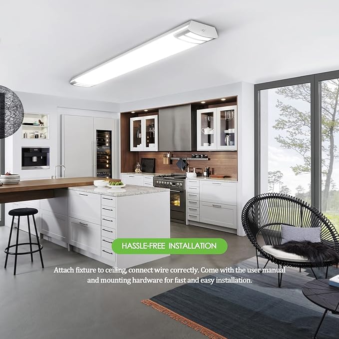 ANTLUX 4ft led Light Fixture 50W 5600lm LED Linear Flush Mount Light, 4000K, 4 Foot led Kitchen Ceiling Light fixtures for Living Room, Laundry, Replace for Fluorescent Version 4 Pack