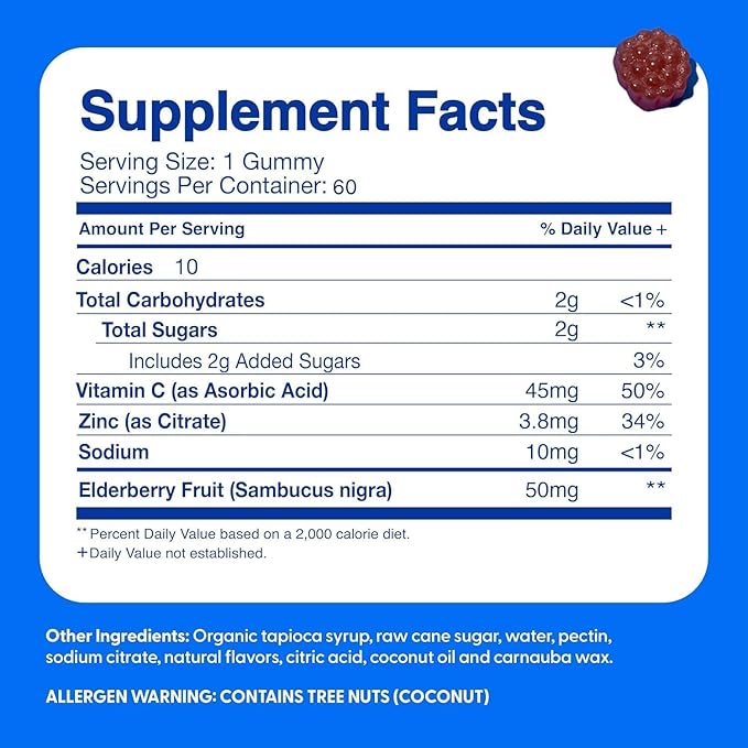 Soutien immunitaire optimal pour les enfants | Gommes de Vitamine C, Zinc et Sureau | Multivitamine immunité Sambucus Nigra | Végétarien | 60 jours de traitement
