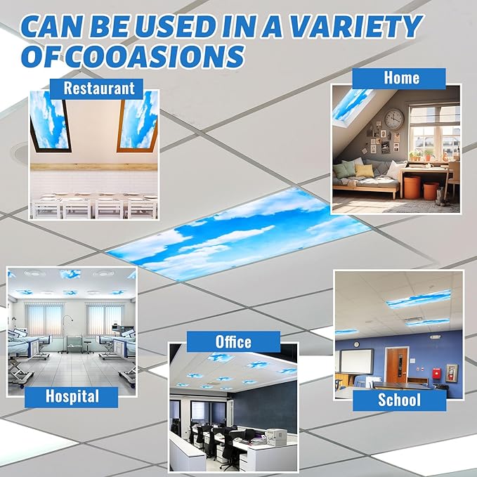 Hortsun 6 Pcs Fluorescent Light Covers - 4 x 2 Feet Magnetic Light Filters, Ceiling Lights Covers for Classroom Fluorescent Shade, Hospitals, School Office Cubicle Decor(Sky Cloud)