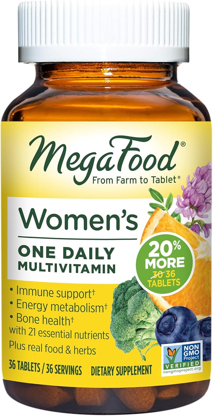 MegaFood Multivitamine pour femmes Une par jour - Multivitamine pour femmes - Vitamine C, Vitamine D, Fer et Vitamines B - Soutien osseux, métabolique et immunitaire - Végétarien, Sans gluten - 36 comprimés, 36 portions