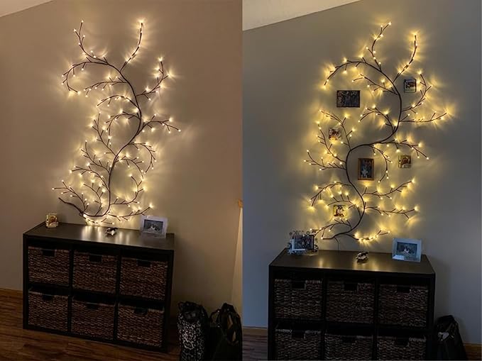 2PCS Enchanted Willow Vine Lights for Home Decor,Flexible DIY Lighted Branches with Remote On/Off Timer Dimmer,7.5FT Lighted Willow Vine 144LEDs for Bedroom Aesthetic Living Room Decor,Brown