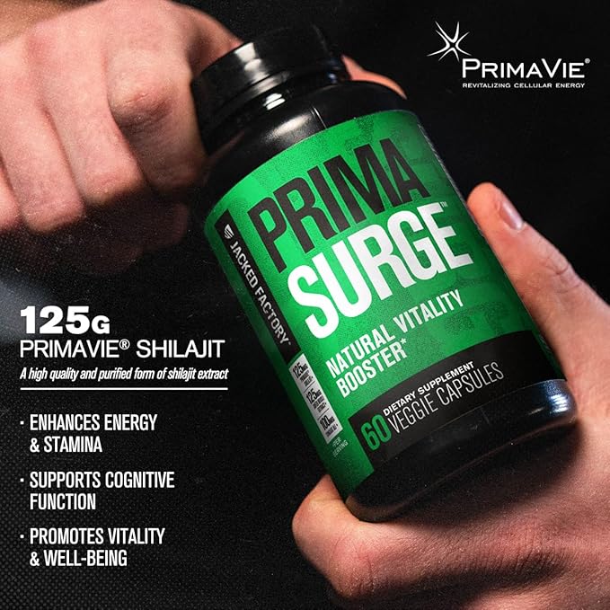 Jacked Factory Testosterone Booster for Men PRIMASURGE - w/Tongkat Ali, PrimaVie, Ashwagandha - Boost Vitality, Muscle Growth & Energy | Natural Muscle Builder Supplement - 60 Veggie Pills