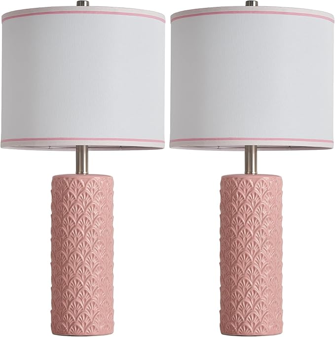 27" Farmhouse Bedside Table Lamp Set of 2, Pink Modern Ceramic Lamps for Living Room, 3 Color Temperature Rustic Table Lamps for Bedroom, Night Stands, Dorm,Office, Home Décor (Bulb Included