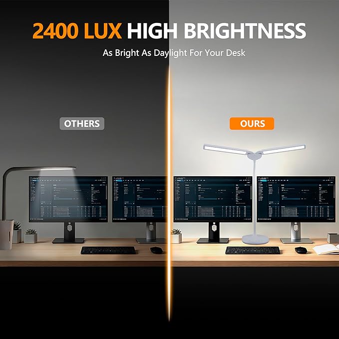 G Keni LED Desk Lamp with 180° Foldable Shade, 2400 Lux Bright Adjustable Desk Lamp, 360° Gooseneck, 5 Color Modes Stepless Dimming, Auto Off Timer, Modern Office Desk Lamp for Home Study Workbench