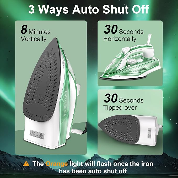 Martisan Steam Iron Lite, 1600W, 15s Fast Heat-up, Extra Soleplate for Heat Reserve, Precise Adjustable Temp, Non-stick Ceramic Panel, Anto-off, Anti-drip, Anti-calc, Home Laundry