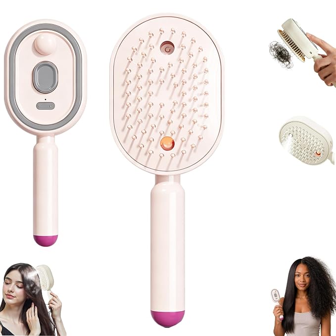 Electric Spray Air Cushion Massage Comb, Electric Spray Massage Comb, Rechargeable & Detangling, Electric Steam Brushs for Hair, Rechargeable Steam Hair Straightener (Pink)