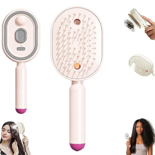 Electric Spray Air Cushion Massage Comb, Electric Spray Massage Comb, Rechargeable & Detangling, Electric Steam Brushs for Hair, Rechargeable Steam Hair Straightener (Pink)