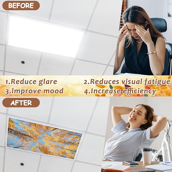 12 Pcs Fluorescent Light Covers with 120 Magnets Decorative for Classroom Ceiling Light 4 x 2 Ft Magnetic Light Covers Filter Easy Install for Office Hospitals Home Drop Ceiling Supplies (Fall Forest)