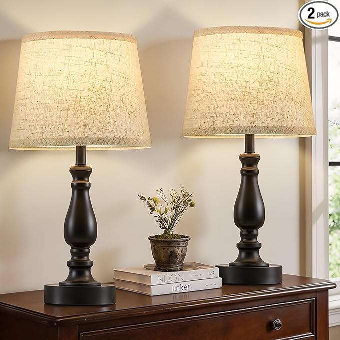 EJIAXIN Table Lamp Set of 2-19" Small Bedside Lamps Modern Lamp for Bedroom Living Room Lamps for Night Stands - Desk Lamps for Home Office End Tables Nightstand Lamps with Beige Linen Shades
