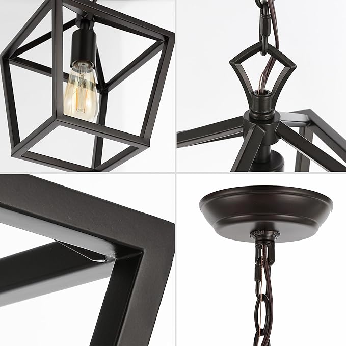 JONATHAN Y 8" Oil Rubbed Bronze Lantern Pendant Light, 1-Light Pagoda Style Metal Cage Farmhouse Hanging Ceiling Fixture for Kitchen Island, LED Bulb Included JYL7618A