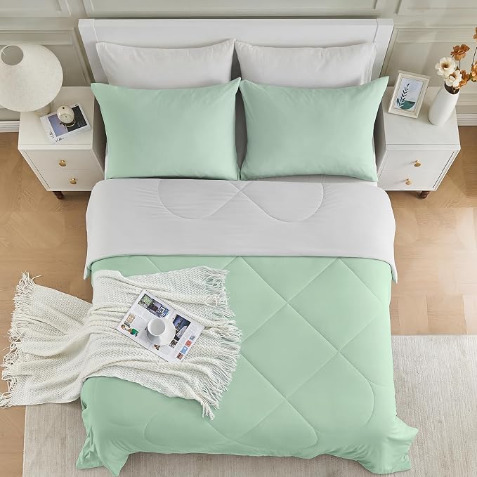 HOMFINE Cooling Comforter Japanese Double-Sided Cold Tech Fabric Cooling Blanket for Night Sweats Hot Sleepers, Q-Max 0.45 Soft Breathable Silky Smooth Lightweight, Green Summer Comforter Twin