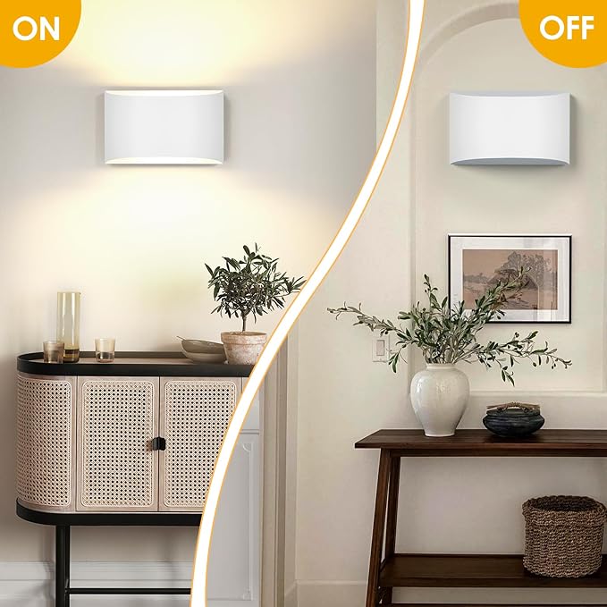 FOLKSMATE Modern LED Wall Sconces Set of 2, 3000K Warm White Up and Down Mount Light, White Large Interior Wall Lights Hardwired Lamp for Indoor Living Room Bedroom Hallway Basement Stairway
