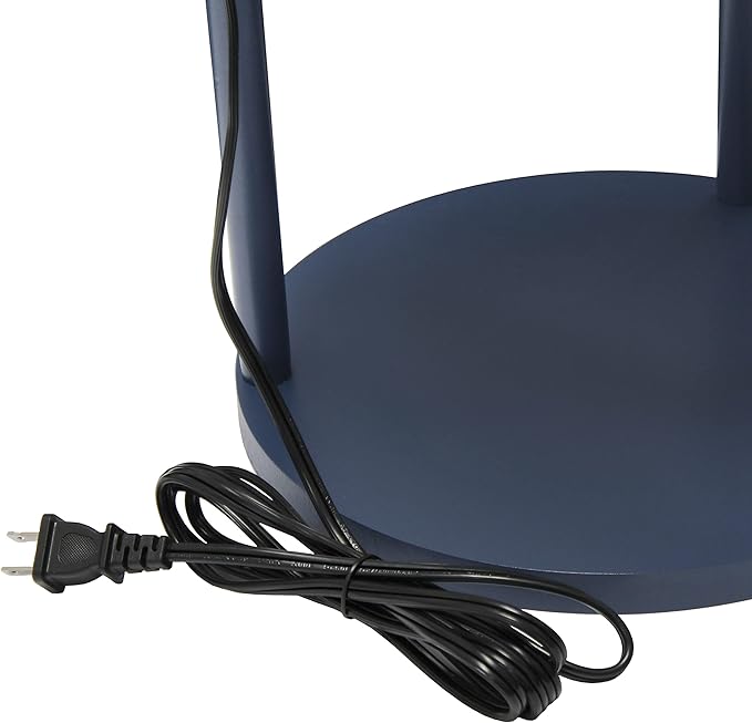 Simple Designs LF2010-NAV 62.5" Round Modern Shelf Etagere Organizer Storage Floor Lamp with 2 USB Charging Ports, 1 Charging Outlet and Linen Shade for Living Room Bedroom Office, Navy
