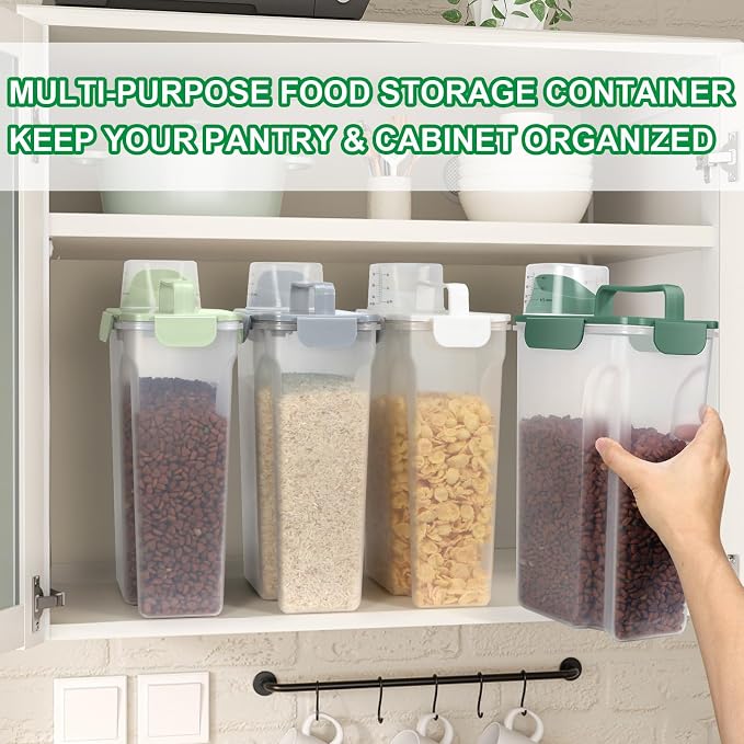 TBMax Pet Dog Cat Food Storage Containers 2 Pack 10 to 14 Lbs, Airtight Cat Food Dispenser with Large Spout & Portable Handle, Travel Dog Treat Storage Bin Bird Seed Container -Light Green/Light Grey