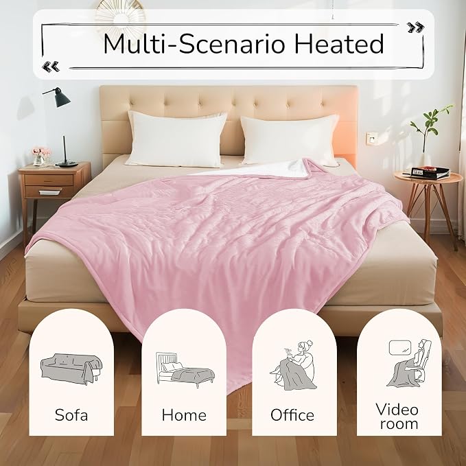 Electric Heated Blanket 84"x90" Queen Size, Dual-Sided Microplush Sherpa for Bedroom Couch Use, 4 Heat Settings & 10 Hours Auto Off Energy Saving, Dual Controller, Machine Washable - Light Pink