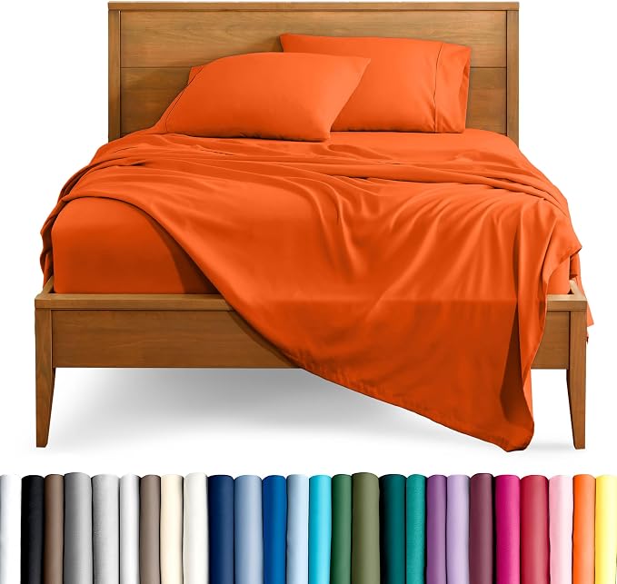 Bare Home Split Head Flex King Sheet Set - 1800 Ultra-Soft Microfiber Bed Sheets - Double Brushed - Deep Pockets - Easy Fit - 4 Piece Set - Bedding Sheets & Pillowcases (Orange)