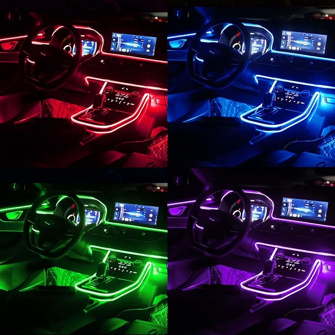 Jushope Interior Car LED Strip Lights with Wireless APP and Remote Control, RGB 5 in 1 Ambient Lighting Kits with 236 inches Fiber Optic, 16 Million Colors Car Neon Lights, Sync to Music