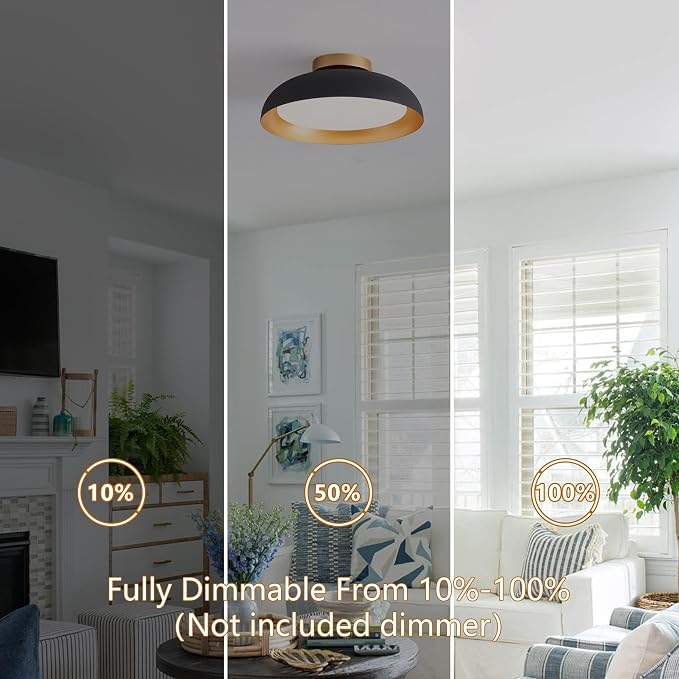 Bargeni Flush Mount Ceiling Light, Mid Century Black&Gold Fixture | 12.5" ETL-listed LED ceiling light with 5CCT dimming, ideal for bedrooms, kitchens, hallways and entryways
