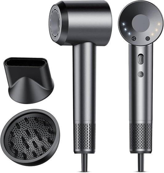 aowoka Hair Dryer, 160000 RPM Professional High Speed Ionic Blow Dryer 500 Million Negative Ions & Heat-Control & Low Noise Hairdryer for Faster Drying, Frizz Reduce, Travel with Diffuser（Grey）