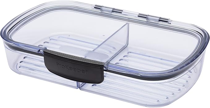 Progressive Prokeeper + Deli Storage Set: Air-Tight Silicone Sealed Containers w Grooved Bottom, Dry Erase Lid, BPA-Free, Stackable, Keeps Meats & Cheeses Fresh Longer, PKS-710C Split Deli 1.6L