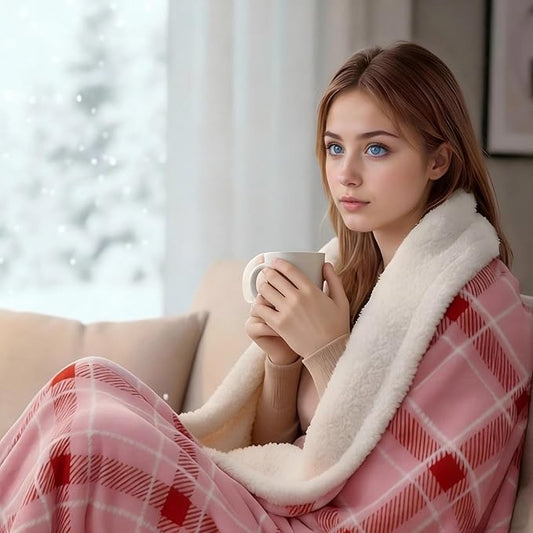 LUXIAN Electric Heated Blanket Full Size 72"x84" - Microplush & Sherpa Fabric Dual-Sided, 9 Heat Settings & 1-10 Hours Auto Off, Cozy Warming Throw for Home, Office, or Bed, Machine Washable, Pink